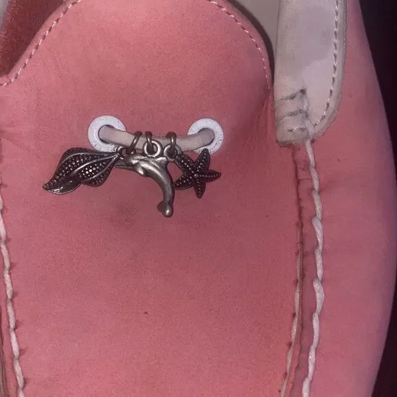 Sperry Top-Sider Pink Leather Suede Slides/Loafers - 9M Dolphin Shell Starfish - Picture 2 of 8